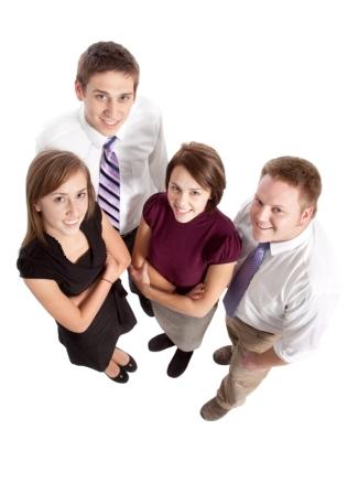 group of people looking upwards